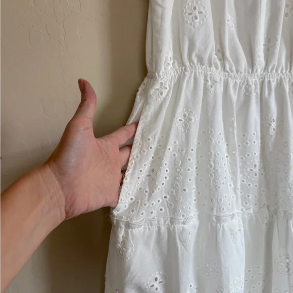 LIV Los Angeles Eyelet White Sleeveless Tiered Maxi Dress - Picture 2 of 9